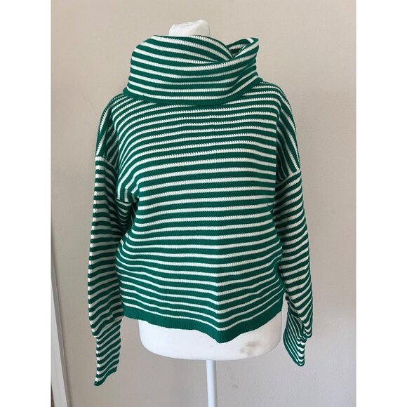 MARIA FILO green stripped turtleneck puff sleeve crossover sweater MEDIUM - Picture 6 of 7